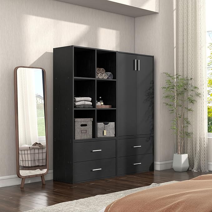 Homes: Inside + Out Apexa 6-Cube Storage Organizer Shelves, Stackable Wood Bookcase Fits Cubby Bins for Organization, Dorm Te