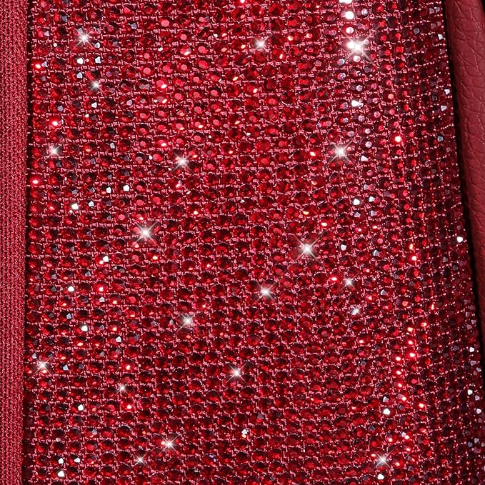 CAR PASS Bling Diamond Burgundy Leather Car Seat Covers for 2 Front Seats Protector, Waterproof Shining Glitter Sparkly Cryst