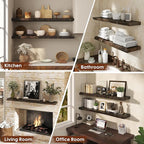 Floating Shelves Set of 2, Solid Elm Wood Wall Shelves 36 Inch - Invisible Bracket Mount for Living Room, Bedroom, Kitchen, B