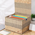 Cinnvoice Extra Large Decorative File Box 18 x 16 x 13 in Wicker Seagrass File Basket Organizer for Letter Legal Size Hand Wo