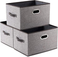 PRANDOM Larger Collapsible Storage Bins for Closet [3-pack] Decorative Linen Fabric Storage Baskets Cubes with Leather/Metal 