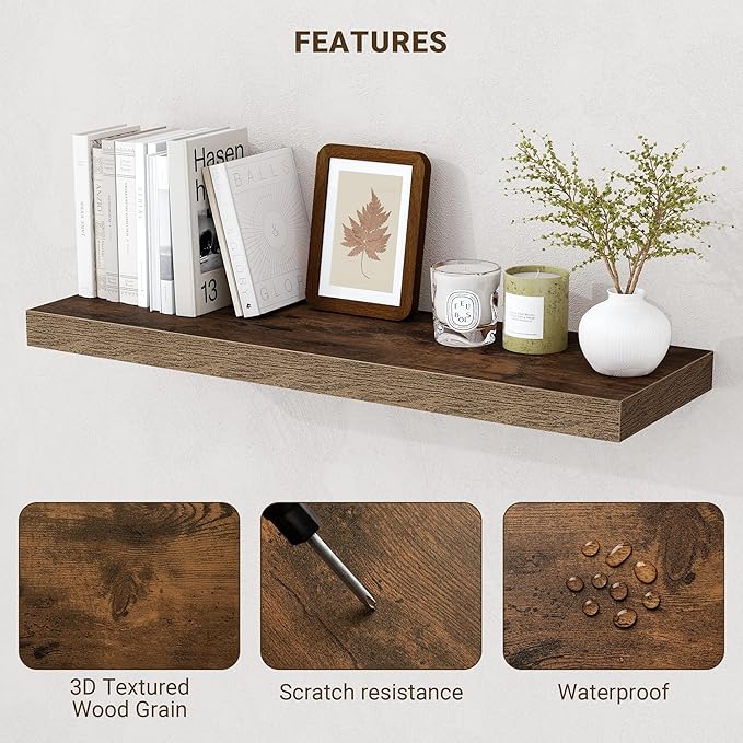 55 Inch Floating Shelves, 55"x9.25"x1.5" Inch Deep Floating Shelves for Wall, Wooden Shelves for Bathroom, Bedroom, Living Ro
