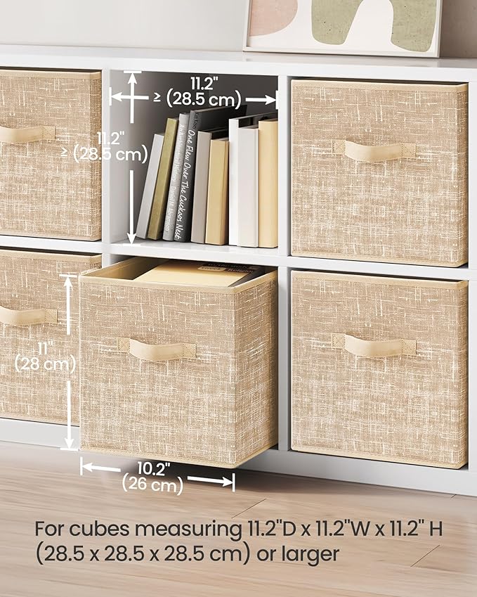 SONGMICS Storage Cubes, 11-Inch Non-Woven Fabric Bins with Double Handles, Set of 6, Closet Organizers for Shelves, Foldable,