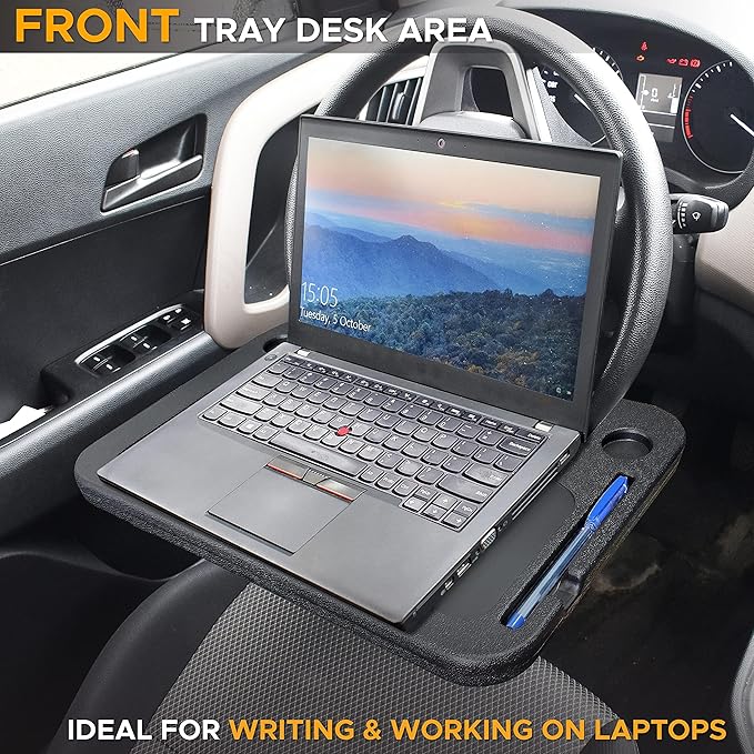 2-in-1 Steering Wheel Tray Desk for Eating & Laptop for Ford Maverick 2022–2025, Hook-On Car Food Tray with Cup Holder & Pen Slot Portable Car Desk for Commuters