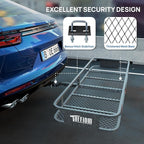 Bonnlo 60''X 20''X6'' Folding Hitch Mount Cargo Carrier Basket with Stablizer, Waterproof Bag, Net, Straps, 500 LBS Capacity Rear Luggage Rack Basket Fits Sedan, SUV, TAN