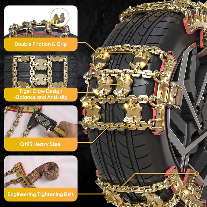 Tire Chains, Snow Chains, Anti-slip Tire Chains for Cars SUVs Pickup Trucks Adjustable Emergency Transaction Chains for Ice S
