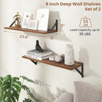 Axeman 24 Inch Floating Shelves | 8 Inch Deep Walnut Wall Shelves Set of 2 | 24W x 8D Rustic Wood Shelves for Bookshelf Livin