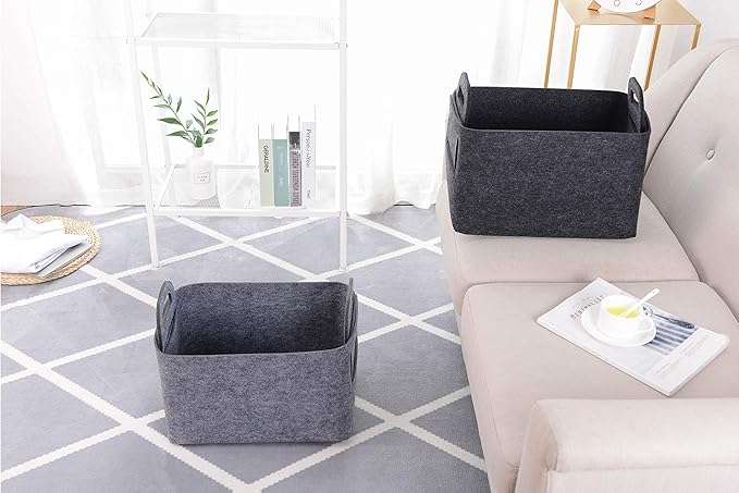 Minoisome Storage Basket Felt Storage Bin Collapsible& Convenient Box Organizer with Carry Handles for Office Bedroom Closet 