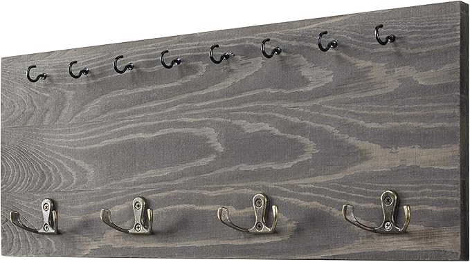 MyGift Wooden Key Rack Organizer in Vintage Gray Finish, Wall-Mounted Entryway Hanging Key Holder with 12 Hooks