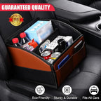 [2025 UPDATED] Leather Car Seat Organizer, Foldable Storage Box for Front Seat, Back Seats & Floor - Removable Divider,