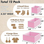 SIMPLE HOUSEWARE Foldable Drawer Organizer for Clothes/Underwear/Panty/Onesie Stocking Bin, Set of 12, Pink