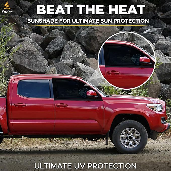 EcoNour Car Front Side Window Sun Shades Compatible for Toyota Tacoma | 2Pack Breathable Super Stretchy Mesh Sun Shade | Heat Block UV Protection Car Window Screen Covers | Mosquito Net Curtains