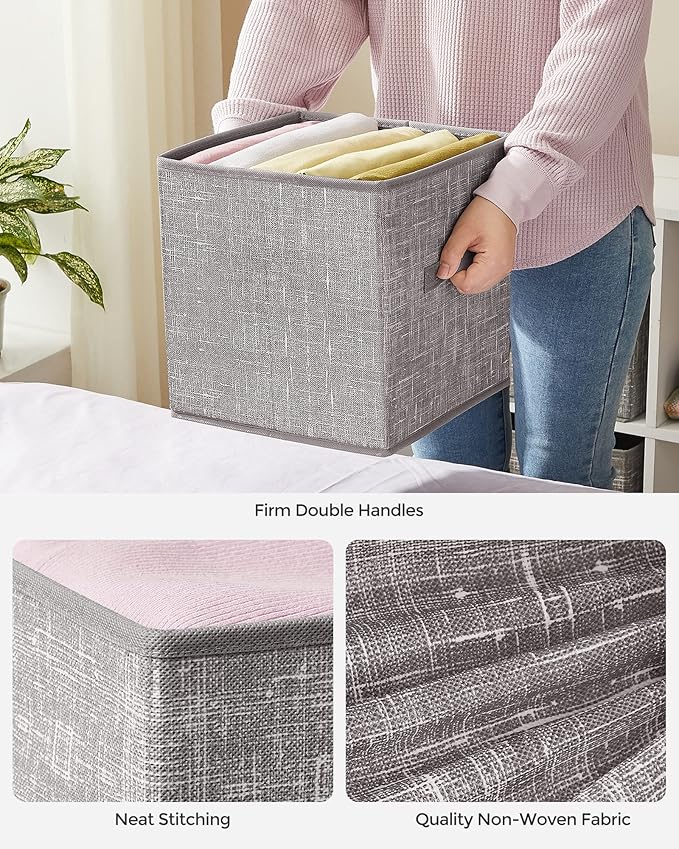 SONGMICS Storage Cubes, 11-Inch Non-Woven Fabric Bins with Double Handles, Set of 6, Closet Organizers for Shelves, Foldable,