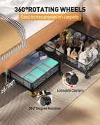 Under Bed Storage With Wheels, 4 Pack Foldable Pattern Carved Metal Under Bed Storage Containers, 60L Rolling Underbed Storag