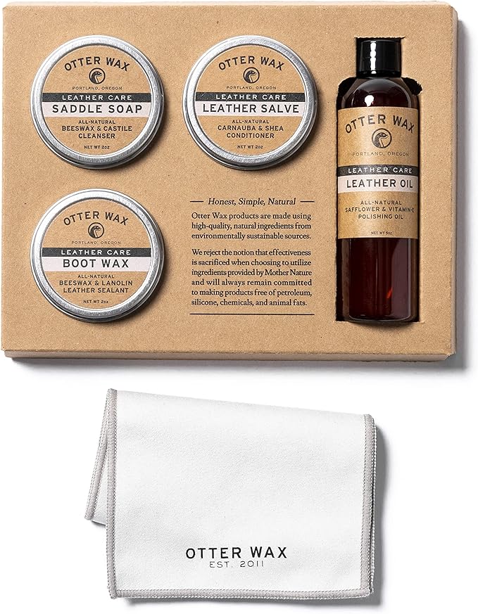 Otter Wax Leather Care Kit | 100% All-Natural Leather Care Products | Made In The USA | Includes Saddle Soap & Leather Salve 