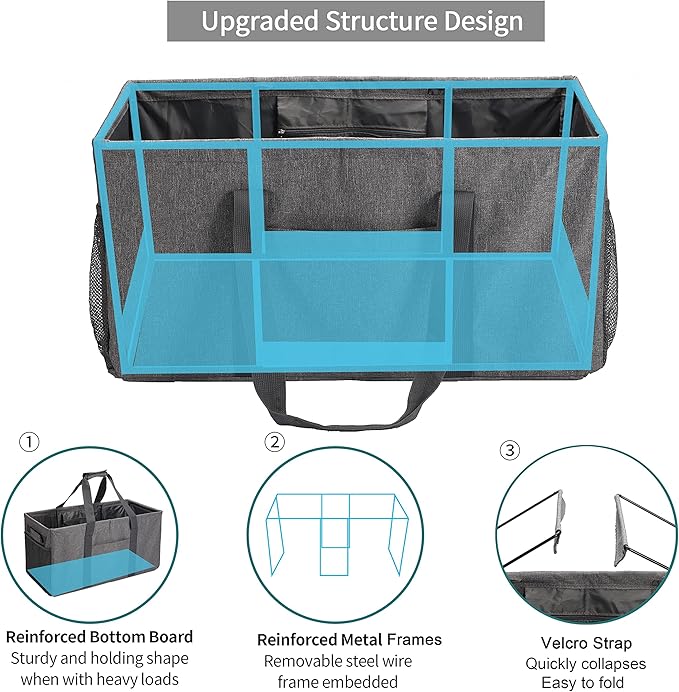 Joyfol Day Extra Large Utility Tote Bag, Reusable Grocery Bags Foldable,Upgraded Metal Frame, With Sturdy Handles Reinforced Bottom Heavy Duty Oxford Fabric Moving Shopping Bags, Gray