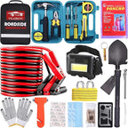 Car Roadside Emergency Kit, with Jumper Cables Automotive Kit,Car Safety Roadside Assistance Kit Headlamp,Tow Straps, Safety 