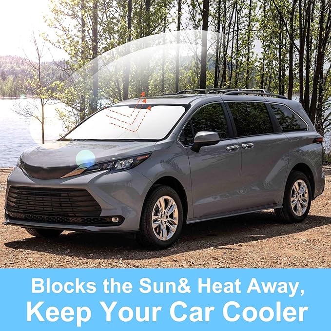TINGLU Sun Shade for Toyota Sienna Mini Van 2021-2024 2025 2026 Accessories Windshield Sun Shade Window Shade UV Rays Protection Sun Visor Cover with Steering Wheel Sunshade Storage Bag