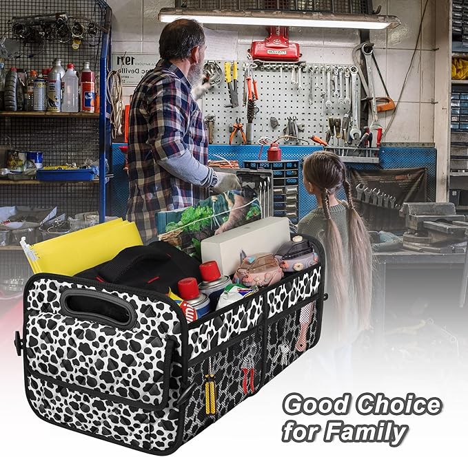 Deosk Car Organizer for SUV - 6 Big Pocket Trunk Storage With Waterproof Polyester, Car Accessories for Women/Men, Cow