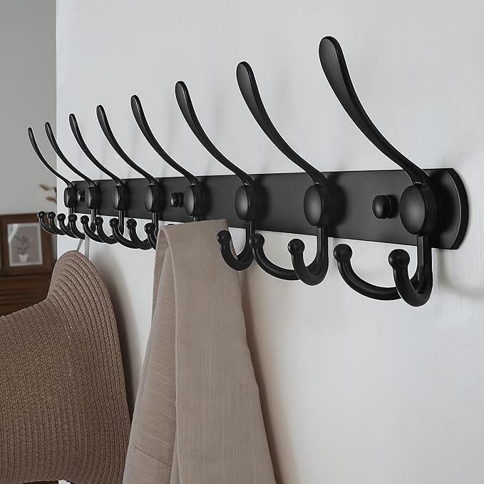 Dseap Coat Rack Wall Mount - 29.5” Long 8-Tri-Hooks Heavy Duty Coat Hanger Rail Wall Hooks for Hanging Coats Hats Clothing Cl