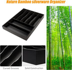 Bellsal Bamboo Silverware Drawer Organizer, Utensil Kitchen Drawer Organizer, Utensil Holder Cutlery Tray with Grooved Drawer
