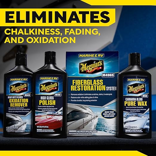 Meguiar’s Marine/RV Fiberglass Restoration System, M4965, 3-Piece Fiberglass Repair Kit with Oxidation Remover, High-Gloss Boat Polish and Wax, Christmas Gift Ideas for Car Dads