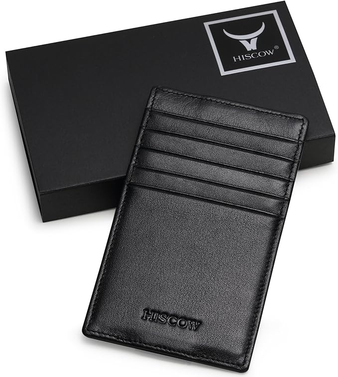 HISCOW Car Sun Visor Card Holder with Elastic Band Fastener - Italian Calfskin (Black)