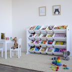 Humble Crew Extra-Large Toy Organizer with 20 Plastic Bins – White/White Storage Rack with 4-Tier Shelves, Anti-Tip Safety, f