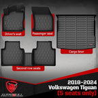 Floor Mats & Cargo Liner Compatible with 2018-2024 Volkswagen Tiguan 5 Seats ONLY VW Cargo Mat, Full Set All Weather Protection, 1st, 2nd Row Car Liners & Trunk Mat, Black