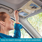 High Road Car Visor Organizer with Zippered Pockets, Sunglasses Sleeve and Clear Photo or Registration and Insurance Pocket - Heavy Duty Straps Fit Most Car, SUV and Truck Visors - Tan