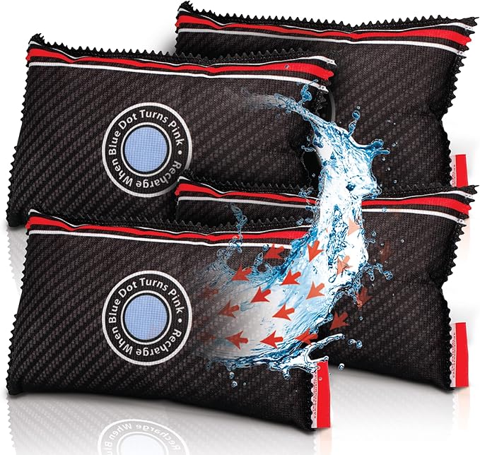 Reusable Car Dehumidifier Bag (4 Pack) Rechargeable Dehumidifier bags for Car, Trucks, and RVs - Prevent Damp & Moisture on