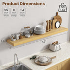55 Inch Floating Shelves for Wall, 8 Inch Deep Floating Shelf for Storage & Display, Rustic Wall Mounted Shelf with Invisible