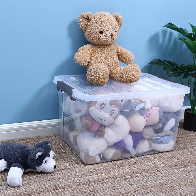 Citylife 44.4 QT Plastic Storage Bins with Latching Lids Stackable Storage Containers for Organizing Large Clear Storage Box 