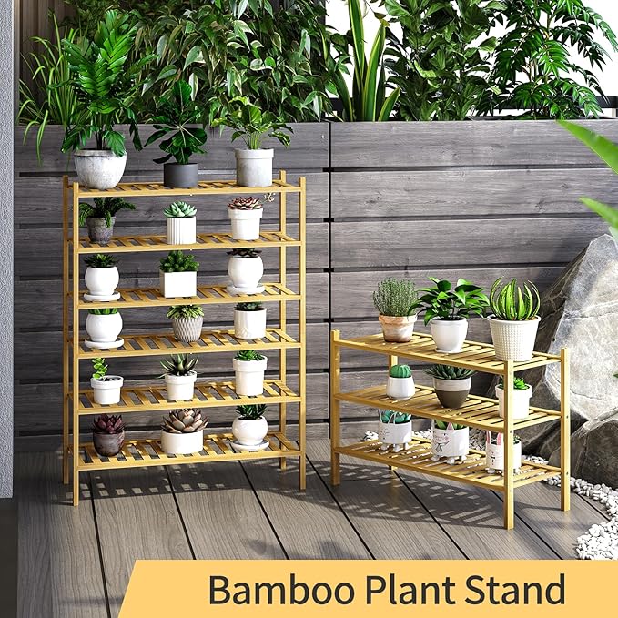 6-Tier Bamboo Shoe Rack for Entryway, Stackable | Heavy Duty | Multi-Function, Free Standing Shoe Racks for Bedroom Hallway C