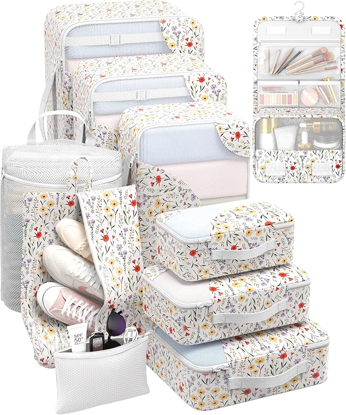10 Set Packing Cubes for Travel, Gifts for Women Mom,Anti-Tearing Suitcase Organizer for Luggage with Shoe & Hanging Toiletry