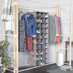 coastal rose Hanging Shoe Organizer, 30 Sections Hanging Shoe Organizer for Closet with 6 Mesh Pockets, Space Saving Hanging 