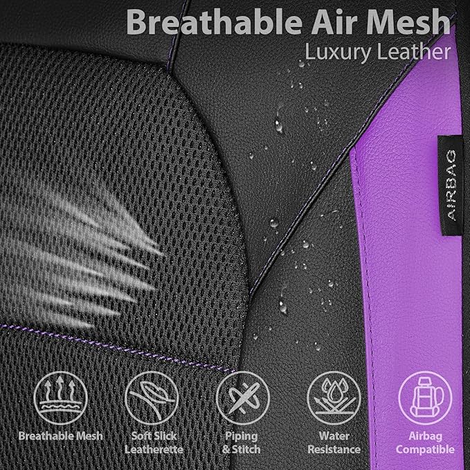 CAR PASS Leather Car Seat Covers Front Seats only, with Air Mesh Front Seat Covers Breathable, Cool Automotive Seat Covers 2 