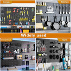 Peg Board, 114PCS Heavy Duty Metal Pegboard with Hooks, 8 Pack Black Peg Board Panels, 60lbs Load Capacity Each, Pegboard Wal