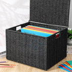Cinnvoice Extra Large Decorative File Box 18 x 16 x 13 in Wicker Seagrass File Basket Organizer for Letter Legal Size Hand Wo