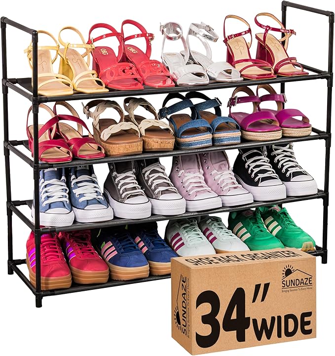 Sundaze Shoe Rack - 4 Tier Shoe Rack for Front Door Entrance, Sturdy Long Shoe Organizer for Closet, Bedroom, Entryway, Garag