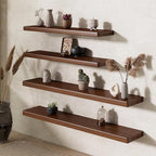 48" Rustic Walnut Wood Floating Shelves, 8 Inch Deep Wall Shelves for Home Decor, Wall Mounted Floating Shelf with Invisible 