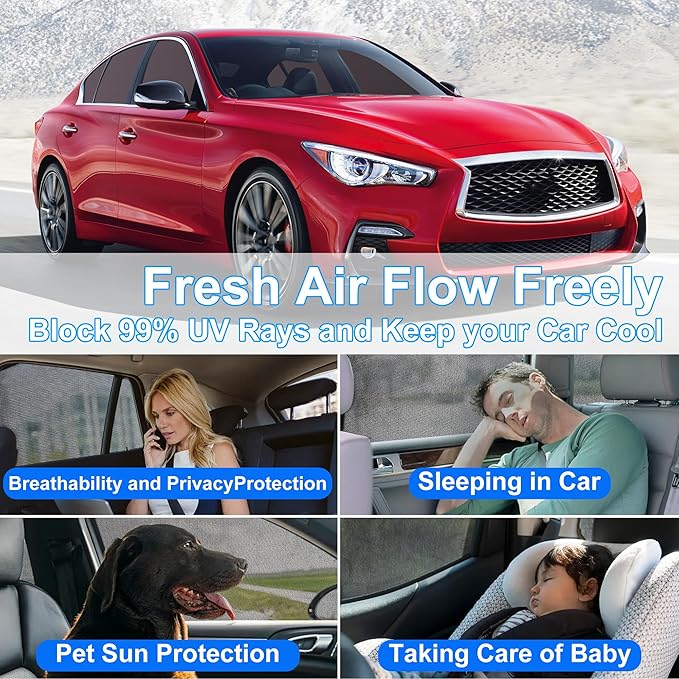 Front Side Half Window Shade Foldable Custom Fit for Infiniti Q50 2015-2019 Car Window Shades for Side Window Sun Shade UV Protection Heat Insulation for Camping Sleeping 4PCS