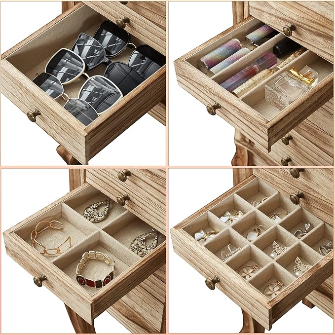 Emfogo Standing Jewelry Armoire, 7 Drawers & 2 Side Doors Jewelry Amoire Cabinet Standing with Top Flip Makeup Mirror, Jewelr