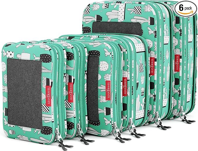LeanTravel Premium Compression Packing Cubes for Travel - Suitcase Organizer Bags with Double Zipper & Breathable Mesh Panel 