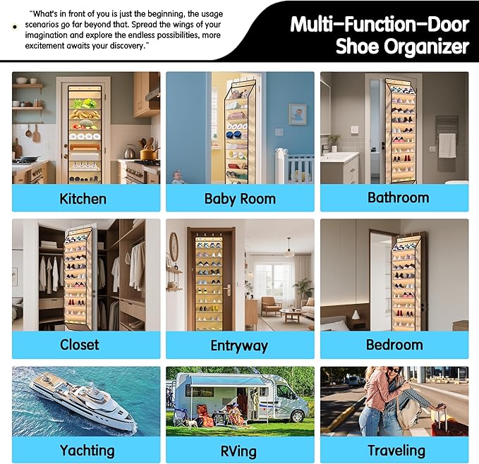 Kotkn 10 Tier Over The Door Organizer - Heavy Duty Hanging Storage Rack with Sturdy Oxford Fabric, Holds 20+ Pairs of Footwea