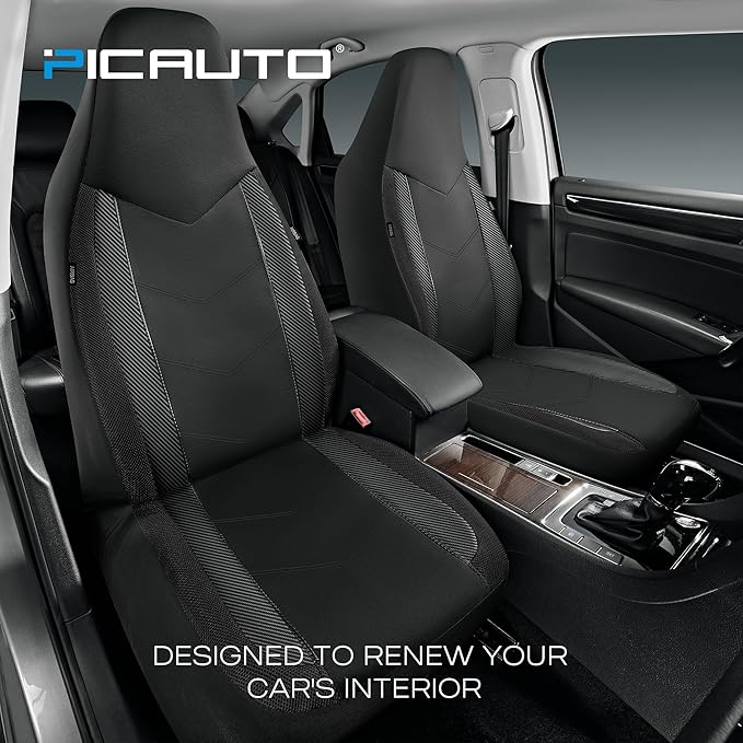 PIC AUTO Car Seat Covers, High-Back Full Set Automotive Seat Covers, Front and Rear Bench - Sports Carbon Fiber Mesh Design, 