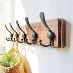 Dseap Coat Rack Wall Mounted - 5 Tri Hooks, Heavy Duty, Wooden Wall Coat Hanger Coat Hook for Clothes Hat Jacket Clothing, Na