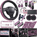 CAR PASS 30 PCS Bling Pink Car Set for Women, Bling Steering Wheel Covers Set 15 Inch, Shining Rhinestone License Plate Frame, Sparkly Diamond Phone Holder, Cute Interior Set Decorations, Pink Diamond