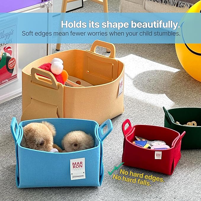 Collapsible Felt BLUE Storage Bin Small 7.1"x5.1"x5.1" – Foldable Basket with Handles for Closet, Toy Storage, Laundry Room O