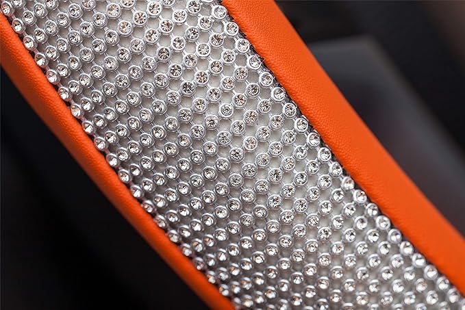 New Diamond Leather Steering Wheel Cover with Bling Bling Crystal Rhinestones, Universal Fit 15 Inch Car Wheel Protector for 